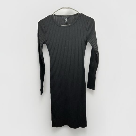 Forever 21 Women’s Black Ribbed Knit Long Sleeve Bodycon Midi Dress Size Small - Picture 1 of 7